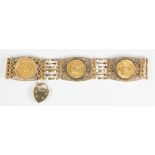 Sovereign gold coin, 9k yellow gold bracelet