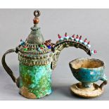 (lot of 2) A lot of Islamic turquoise earthenware vessels