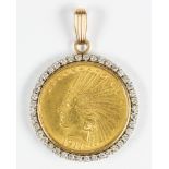 U.S. $10 gold coin, diamond, 14k yellow gold pendant