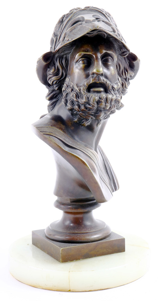 Classical style patinated bust depicting a Medieval warrior