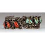 David Tune turquoise, coral, silver bracelet