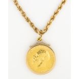 King George V sovereign gold coin, 14k yellow gold watch chain
