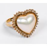 Mabe cultured pearl, diamond, 14k yellow gold ring