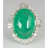 Colombian emerald, diamond, 18k white gold ring