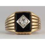 Diamond, black onyx, 10k yellow gold ring