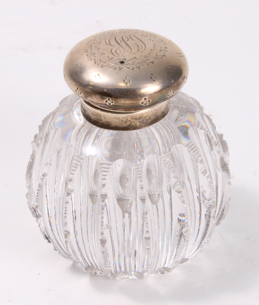 A crystal inkwell with sterling lid, 3