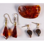 Amber, metal jewelry suite