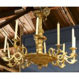 A Swedish Baroque parcel gilt wood chandelier