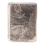 A Russian diamond multi-stone .875 silver cigarette case