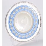 Sterling rimmed Lenox pate sur pate plate with a jasper blue and white floral band
