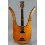 An Italian Alessandro Radizzani mixed wood and mother of pearl inlaid lyre guitar