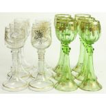(lot of 12) Bohemian gilt highlighted glasses, rising on trumpet form bases