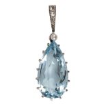 Aquamarine, cultured pearl, diamond, platinum and 14k yellow gold pendant