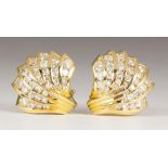 Pair of diamond, 14k yellow gold earrings