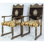 A pair of Italian carved walnut armchairs circa 1900