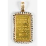 U.S. 1/2 oz gold ingot, diamond, 14k yellow gold pendant