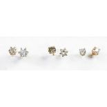 (Lot of 6) Diamond, yellow gold studs