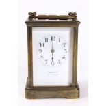 French brass cased carriage clock, retailed by Shreve & Co