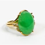 Chalcedony, diamond, 14k yellow gold ring