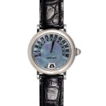 Gerald Genta mother-of-pearl, stainless steel, automatic jump hour Retrograde wristwatch