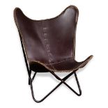 A Knoll style leather Butterfly chair