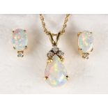 Opal, diamond, and 14k yellow gold jewelry suite