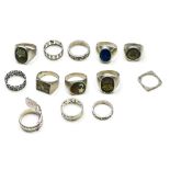 (Lot of 13) multi-stone inlaid, sterling silver, silver, metal rings