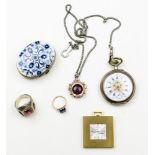 (Lot of 4) Multi-stone, gold-filled, silver, metal pocket watches and items
