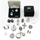 Collection of sterling silver, silver, metal jewelry items