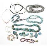 Collection of turquoise, shell, metal bead necklaces