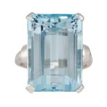 Aquamarine, 14k white gold ring