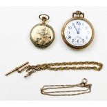 (Lot of 4) 9k yellow gold, gold-filled pocket watches and chains