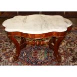 Victorian turtle top marble and walnut occasional table