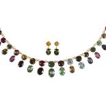 Multi-stone, 18k yellow gold, silver gilt jewelry suite