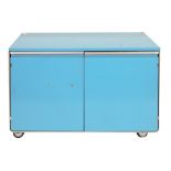 A Steelcase blue enameled metal rolling cabinet for IBM