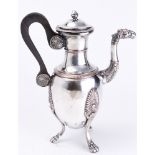 A French silverplate on copper chocolate pot