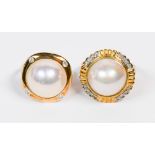 (Lot of 2) Mabe cultured pearl, diamond, yellow gold rings