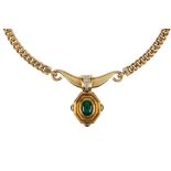 Emerald, sapphire, diamond, 18k yellow gold convertible-necklace
