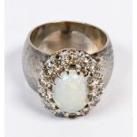 Opal, diamond, 14k white gold ring
