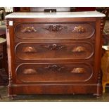 Victorian chest, having a variegated marble top, above three drawers