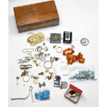 Collection of costume jewelry box and items