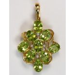 Peridot, diamond, 14k yellow gold pendant-enhancer