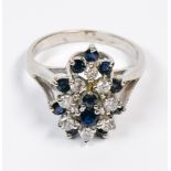 Sapphire, diamond, 14k white gold ring