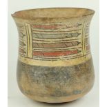 Peruvian Nazca polychrome olla, the bowl decorated wiht panels of horizontal atlati spears