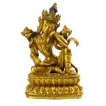 Chinese Gilt Copper Alloy Figure of Green Tara