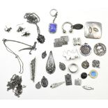 Collection of sterling silver, metal religious jewelry items