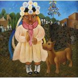 Follower of Rosa Rolanda (Mexican, 1897-1962), Girl and Dog, oil on board, bears signature lower