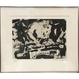 Malcolm Morley (British, b. 1931), "Jazz Musician," 1987, etching, signed lower right, edition 35/