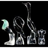 (lot of 4) A Daum France crystal group, two depicting heron executed in clear, together with a sea