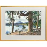 James March Phillips (American, 1913-1981), "Fishing - Lake Tahoe," watercolor, signed lower